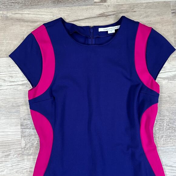 Diane von Furstenberg Magenta Navy Panel Bodycon Dress Size 6 - Picture 2 of 8